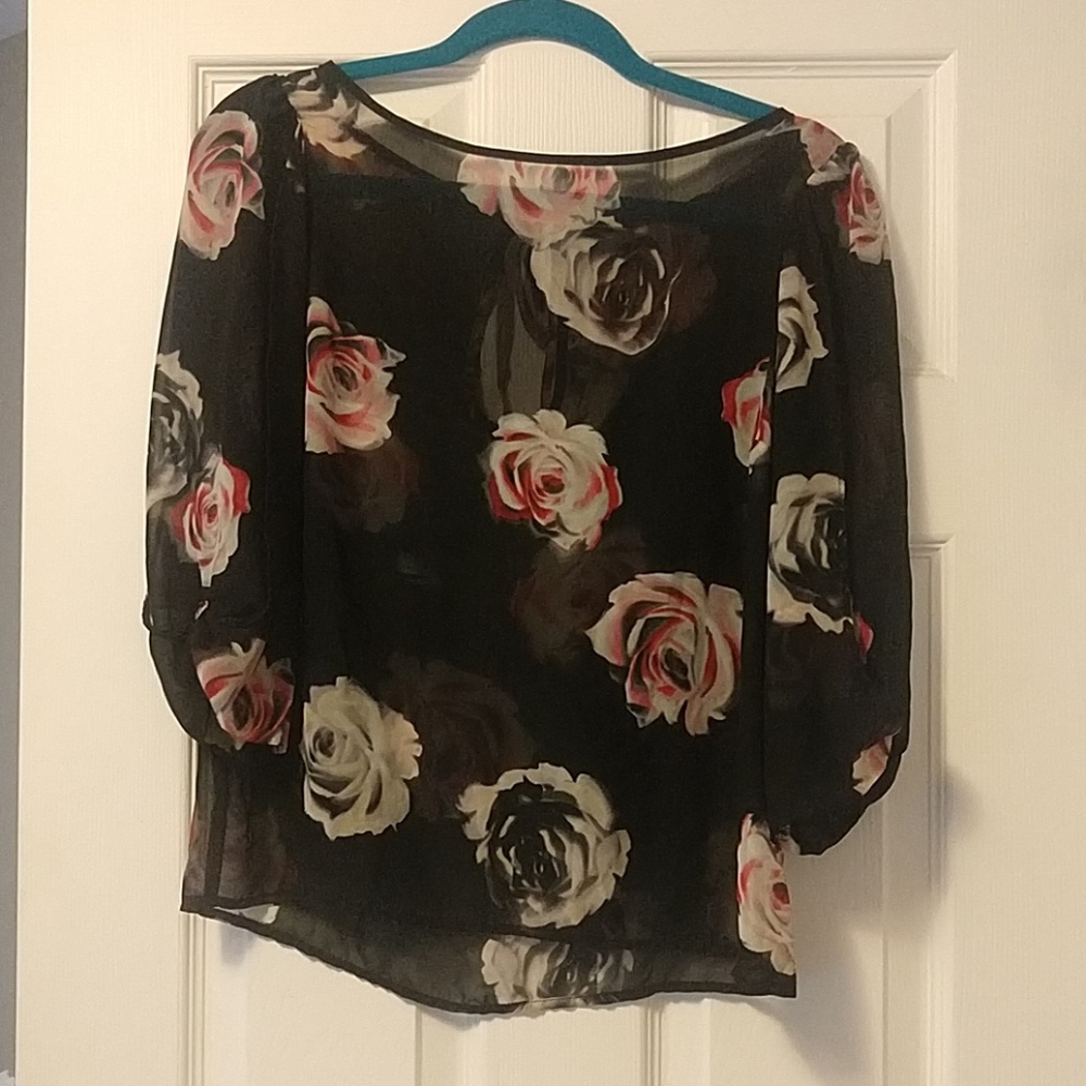 Black sheer top with roses